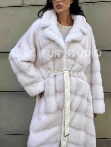 Норковая шуба с английским воротником - цвет колотый лед - фото 6