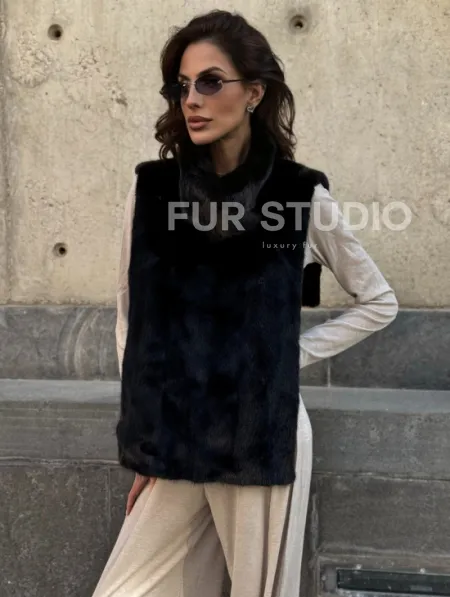 Черная норковая манишка - фото 0