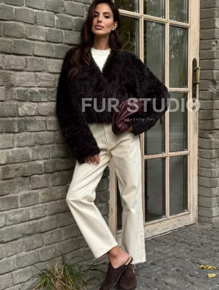Укороченная шуба из овчины калган - фото 2