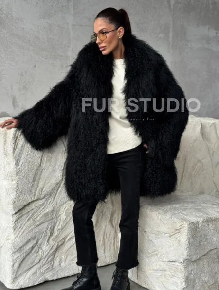 Черная шуба из ламы - фото 2