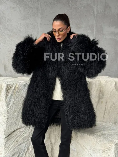 Черная шуба из ламы - фото 9
