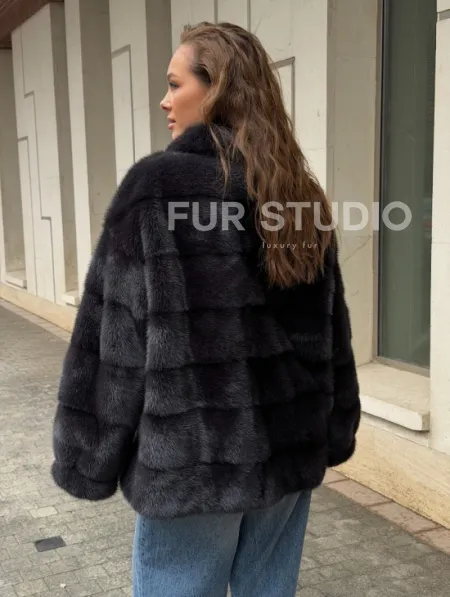 Норковая куртка на молнии - графит - фото 7