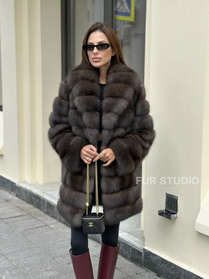 Роскошная шуба из меха баргузинского соболя - воротник шаль - фото 3