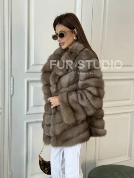 Шуба из куницы воротник английский - фото 3