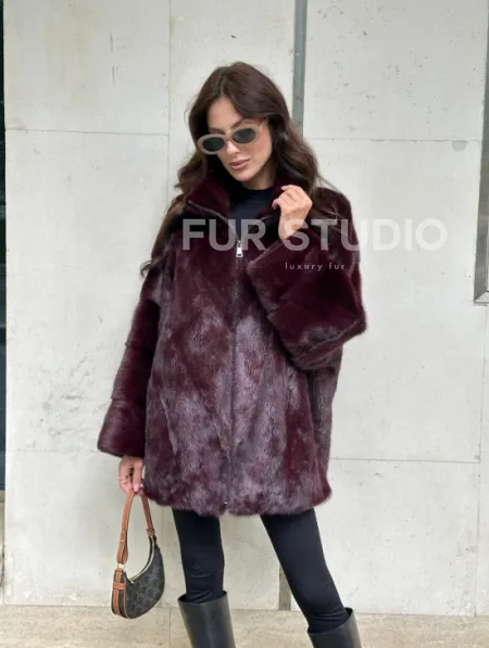 Женская норковая курточка - цвет бордо - фото 10