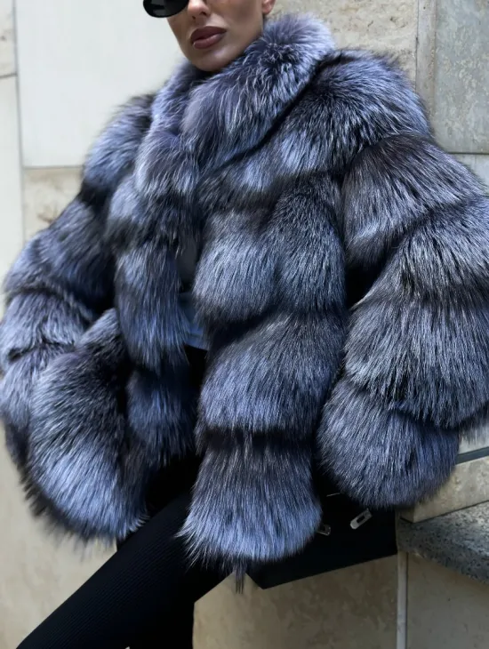 Шуба из меха чернобурки - стойка воротник - фото 0