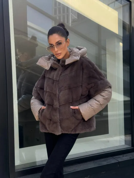 Норковый жилет/пуховик 2в1 - цвет капучино - фото 0