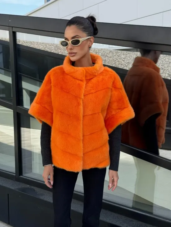 Зимняя куртка-жилет из меха норки цвет Orange - фото 6