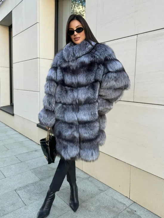 Шуба натуральная из чернобурки стойка воротник - фото 5