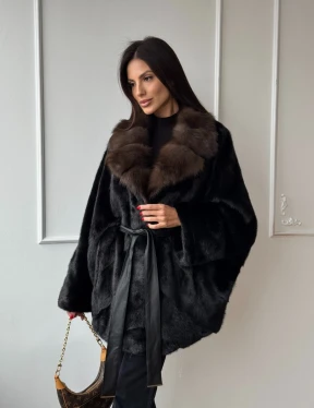 Полушубок из норки Black с воротником из меха темной куницы - фото 13