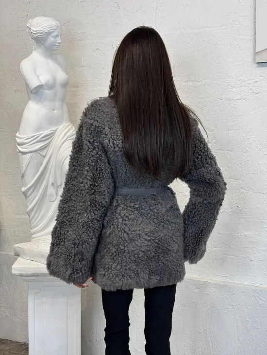 Двухсторонняя женская шуба - дублёнка из меха тиградо, стойка воротник - фото 7