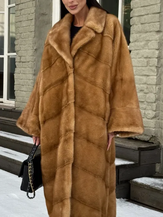 Женское меховое пальто оверсайз, стиль - Бохо из скандинавской норки GOLD - фото 2