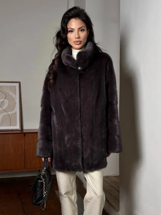 Норковый женский полушубок - автоледи воротник стойка - фото 2