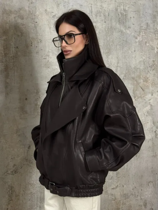 Модная кожаная куртка - бомбер на резинке из натуральной гладкой кожи - фото 0