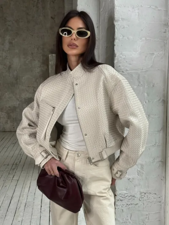 Женская курточка - бомбер из плетеной кожи Ivory - фото 6