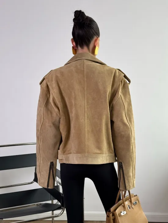 Косуха «Прямой Оверсайз» из мягкой кожи (замши) Camel - фото 4