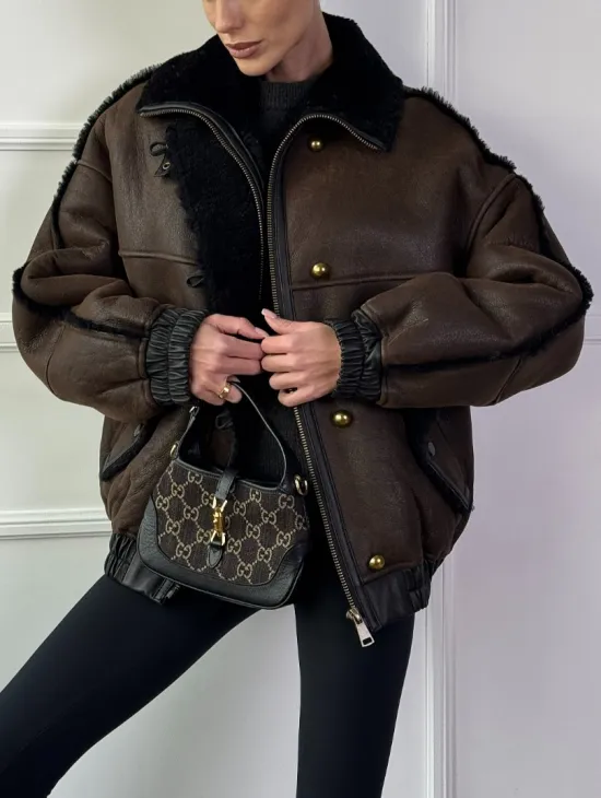 Бомбер - дубленка из натуральной овчины керли 