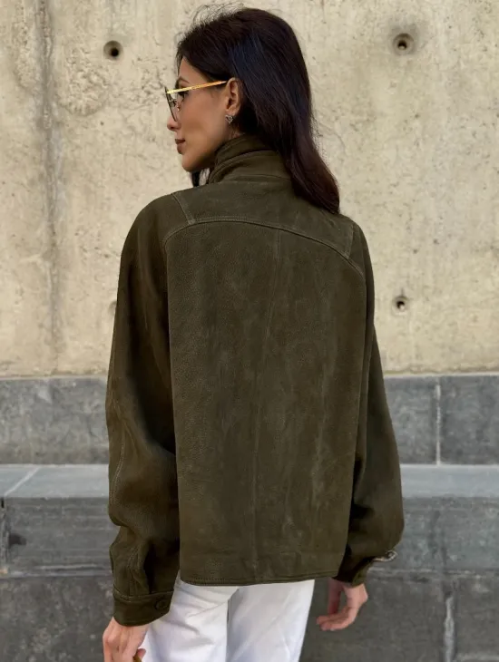 Женский замшевый блейзер - стойка воротник - фото 5