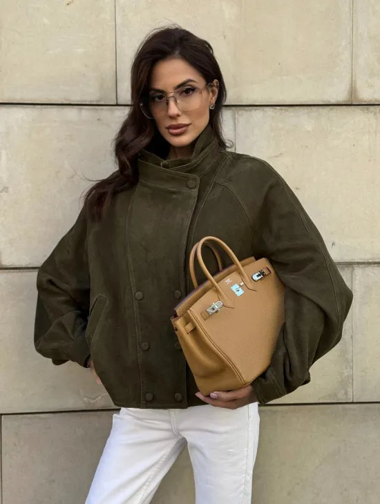 Женский замшевый блейзер - стойка воротник - фото 9