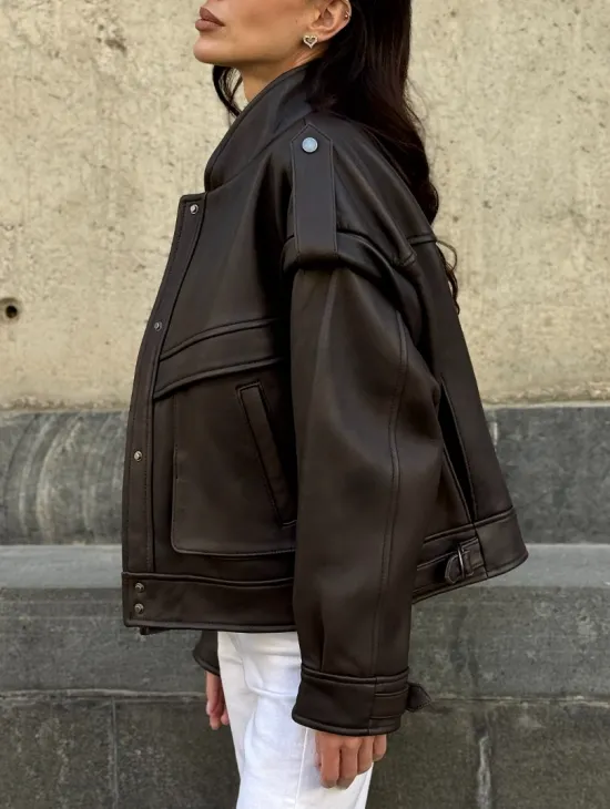 Кожаная коричневая куртка Retro Vintage - фото 7