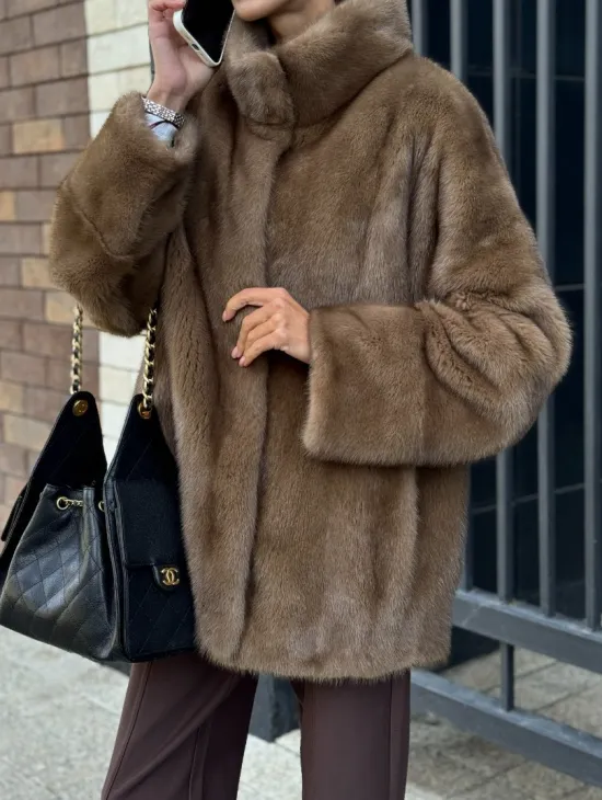 Шуба норковая пастель - стойка воротник - фото 2