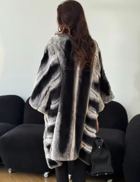 Шуба из кролика рекс - серая - фото 2