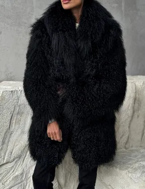 Черная шуба из ламы - фото 1