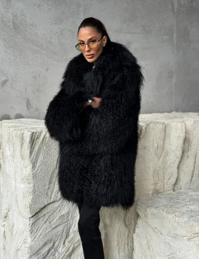 Черная шуба из ламы - фото 6
