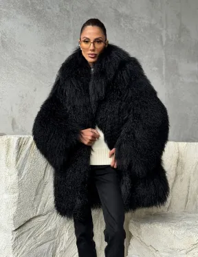 Черная шуба из ламы - фото 7