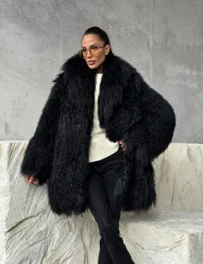 Черная шуба из ламы - фото 10