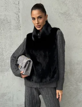 Черная манишка из меха норки - фото 0