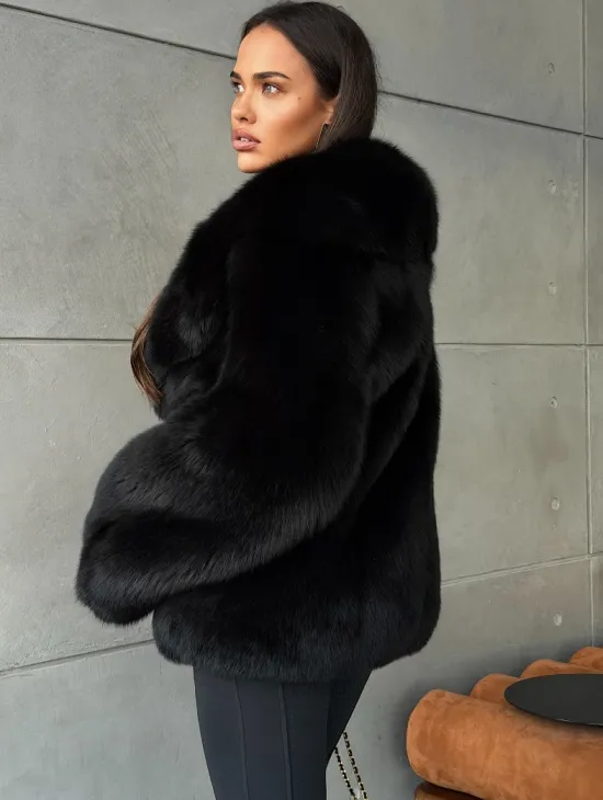 Черная шуба из лисы - фото 3