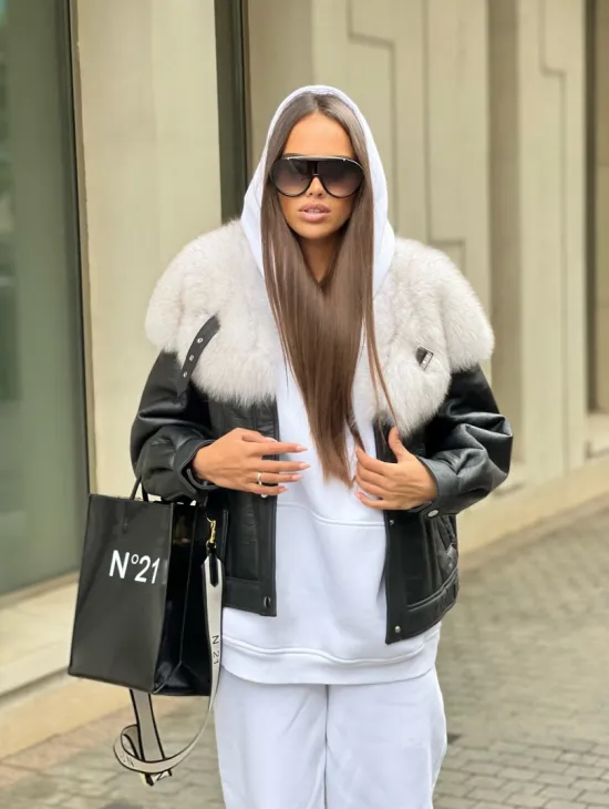 Дубленка из натуральной кожи с воротником из финского песца - фото 1