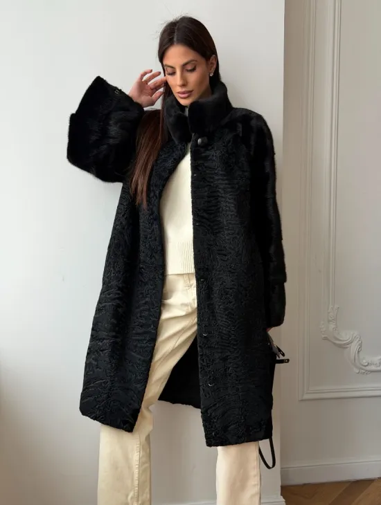 Шуба из каракуля с норкой - стойка воротник - фото 11