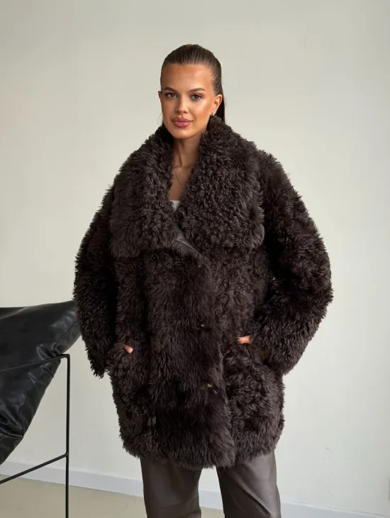 Дублёнка коричневая из овчины - тиградо - фото 10