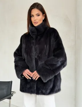Норковый полушубок графит - стойка воротник - фото 0