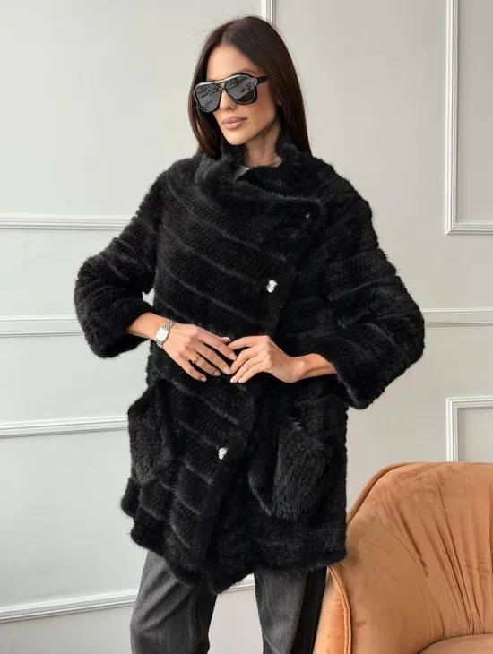 Меховое пальто из вязаной норки - фото 0