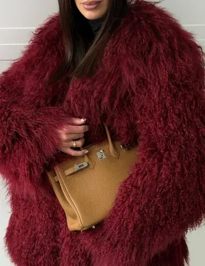 Шуба из ламы PREMIUM - бургунди - фото 1