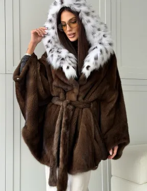 Норковая шуба с капюшоном по рысь - фото 4