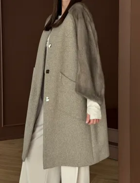 Женское пальто с меховыми рукавами из норки - фото 3