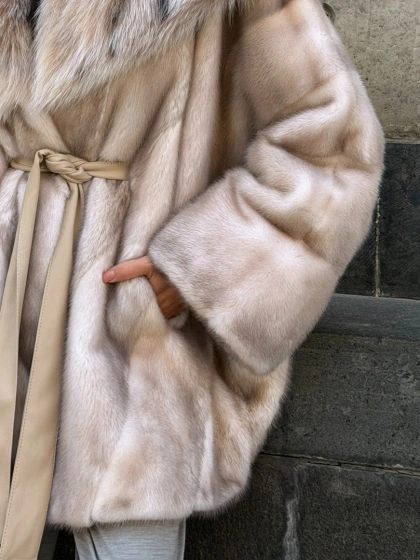 Норковая шуба oversize с капюшоном из рыси - фото 1