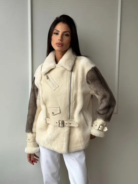 Дубленка из натуральной овчины с рукавами из меха норки - фото 10