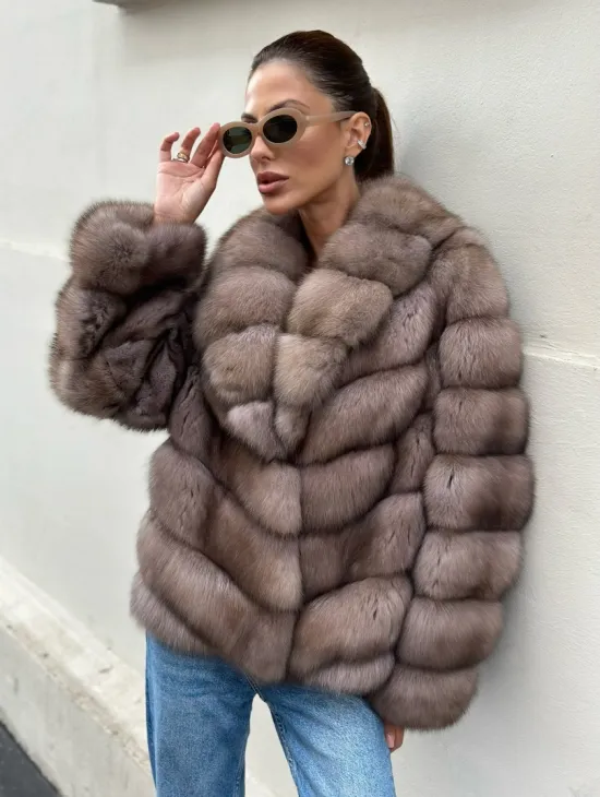 Шуба из меха соболя в оттенке торторо - фото 2