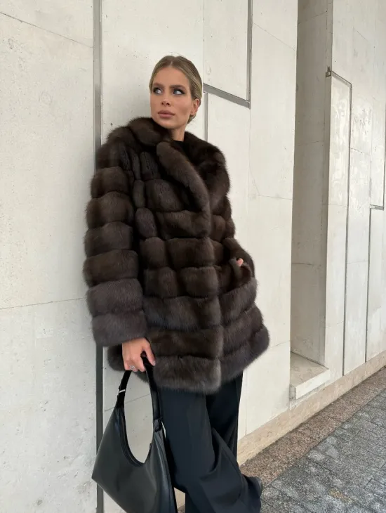 Полушубок - жакет из меха соболя английский воротник - фото 2