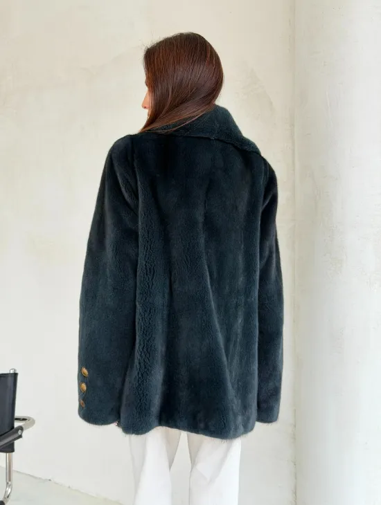 Норковый жакет английский воротник - черный изумруд - фото 6