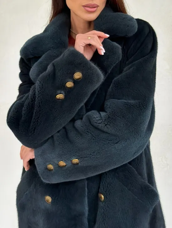 Норковый жакет английский воротник - черный изумруд - фото 1