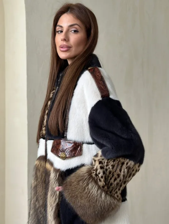 Комбинированная норковая шуба с мехом енота - фото 1