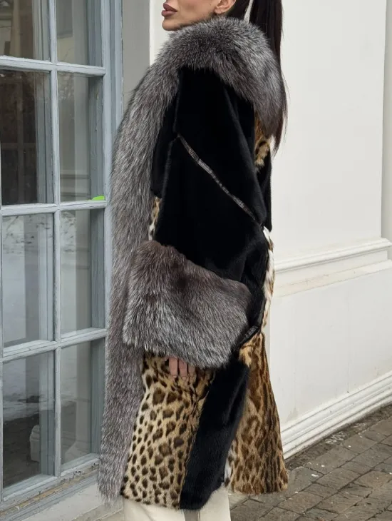 Комбинированная шуба из норки и чернобурой лисы - фото 4
