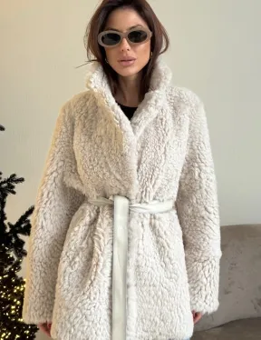 Двусторонняя дублёнка - шуба, мех тиградо английский воротник - фото 3