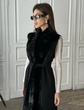 Стильное кашемировое пальто с мехом норки - фото 1